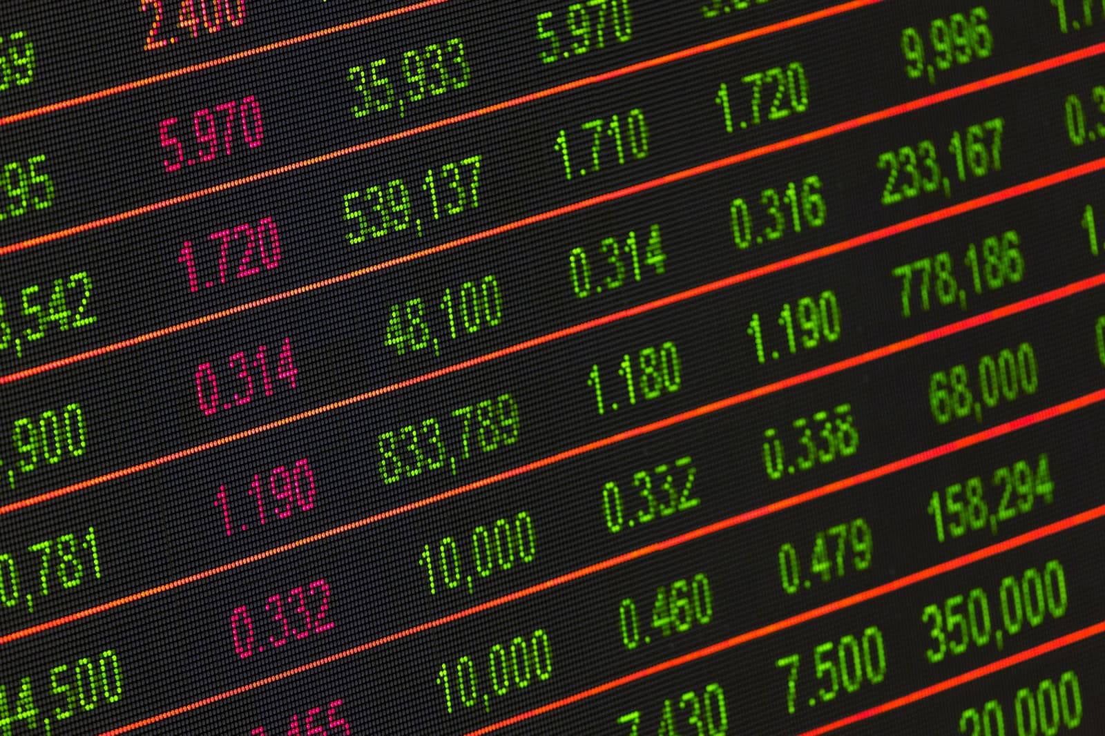 A market board of red and green price figures